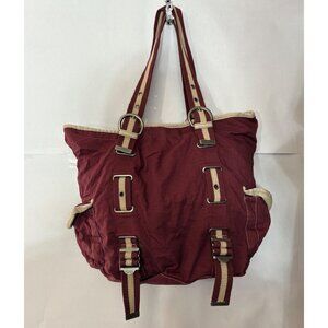Y2K OLD‎ Navy Bag Purse Maroon Ripstop Canvas grommet handles Grunge Gorpcore